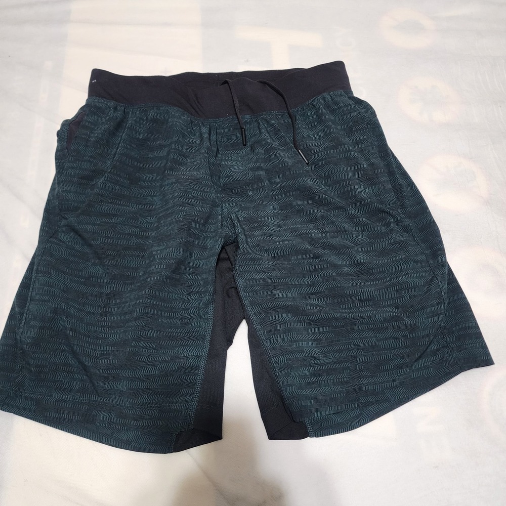 Lululemon Surge Short Mens Large Teal Black Excellent 6" Lined Athletic Running